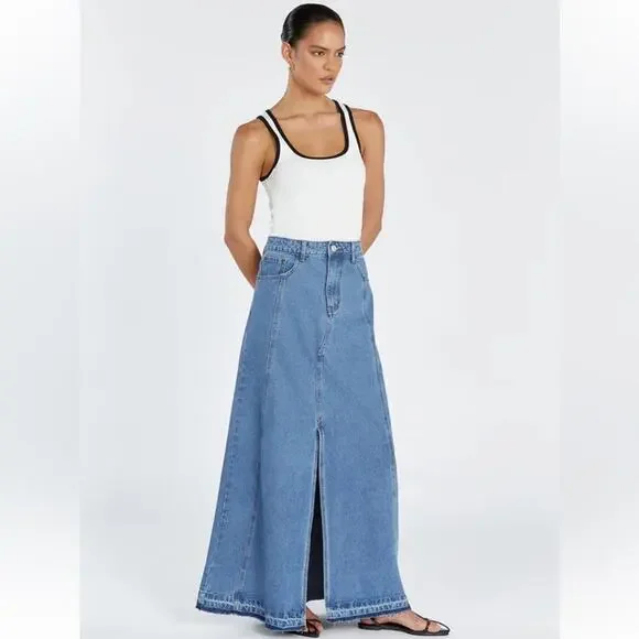 dissh lennon vintage denim blue long cotton high waist maxi skirt size 2 - Picture 2 of 12